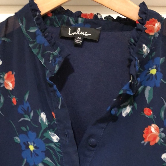 Lulus Floral Dark Navy Blue Midi Dress - Picture 2 of 14